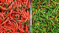 Assortment of bird`s eye chillies background with selective focus