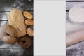 Assortment of bread. Bakery products. Various bread with a beautiful crisp. bread collage. Close up, Place for your text Royalty Free Stock Photo