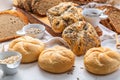 Assortment of bread, rolls and bakery products Royalty Free Stock Photo