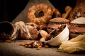 Assortment of bread on sacking Royalty Free Stock Photo