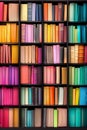 An assortment of bright, colorful books on shelves creates an engaging and dynamic visual, emphasizing the joy of reading