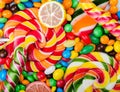 Assortment of colorful candies close-up view