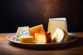 Assortment of cheeses cut into pieces