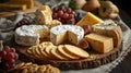 Rustic Cheese Selection Served on Wooden Board Royalty Free Stock Photo