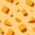 Assortment cheeses on yellow background. Different kinds of delicious cheese. Healthy food concept. Vegan and vegetarian