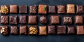 Assortment of Chocolate Candies Flat Lay with Gourmet, Praline, Nuts and Truffles Selection Royalty Free Stock Photo