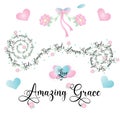 Assortment of Christian Amazing Grace Graphics in pinks and blues