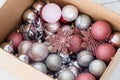 Assortment christmas decor ball box rose silver