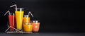 Assortment of citrus cocktails on black background with copy space Royalty Free Stock Photo