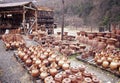 Assortment clay jugs for wine and water, Georgian dishes, handmade, Shrosha, no people, horizontal, selective focus Royalty Free Stock Photo