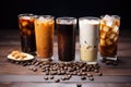 an assortment of cold brewed coffees with different flavorings