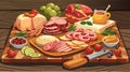 Assortment of Cold cuts. meat platter. Assortment of cheese, ham, meat, bacon, tomatoes, salami and Royalty Free Stock Photo