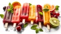 Assortment of cold summer fruit Popsicle. Generative AI Royalty Free Stock Photo