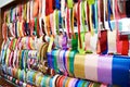 Assortment of colored decorative ribbons in shop