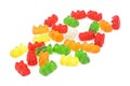 Assortment of colorful and bright fruity flavor Gummy Bears isolated on white background. Childhood and jelly bears candies
