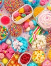 an assortment of colorful, festive sweets, ice cream and candy in a panoramic orientation