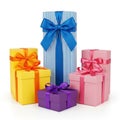 Assortment of Colorful Gift Boxes with Ribbons on White Background presents gifts Royalty Free Stock Photo