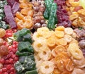 Assortment colorful gummy candies at market