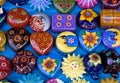 Assortment of colorful Mexican clay objects Royalty Free Stock Photo