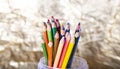 Assortment of coloured pencils on white background Royalty Free Stock Photo