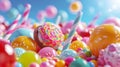 An assortment of colourful, festive sweets and candy, close-up view Royalty Free Stock Photo