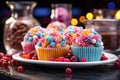 An assortment of colourful,sweets,candy and cup cakes. Unhealthy products Royalty Free Stock Photo