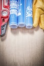 Assortment of construction tools on wooden board Royalty Free Stock Photo