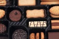 Assortment of cookies in plastic packaging close-up