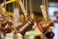 Assortment of copper cezve for making Turkish coffee Royalty Free Stock Photo