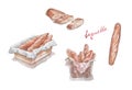 Assortment of crusty french baguette isolated