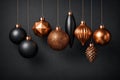 Assortment of dark and copper Christmas ornaments decorations Royalty Free Stock Photo