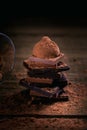Assortment of dark and milk chocolate stack, truffles Royalty Free Stock Photo