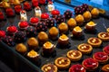 Assortment of delicious and colorful dessert, chocolate cake, berry tart, Tarts , chocolate tart made by pastry chef Royalty Free Stock Photo