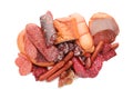 Assortment of delicious deli meats on white background Royalty Free Stock Photo