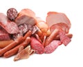 Assortment of delicious deli meats on white background Royalty Free Stock Photo