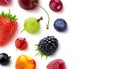 Assortment of different berries isolated on white background with copy space, top view Royalty Free Stock Photo