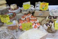 Assortment of different cheeses for sale