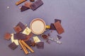 Assortment of different chocolate types and coffee Royalty Free Stock Photo