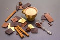 Assortment of different chocolate types and coffee Royalty Free Stock Photo