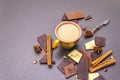 Assortment of different chocolate types and coffee Royalty Free Stock Photo
