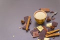 Assortment of different chocolate types and coffee Royalty Free Stock Photo