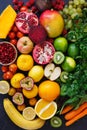 Assortment of different fruits and vegetables in rainbow colors Royalty Free Stock Photo