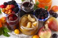 Assortment of different jams in jars Royalty Free Stock Photo