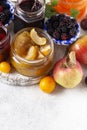 Assortment of different jams in jars Royalty Free Stock Photo