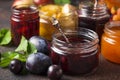 Assortment of different jams in jars Royalty Free Stock Photo