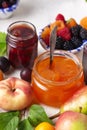 Assortment of different jams in jars Royalty Free Stock Photo
