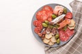 Assortment of different meat snacks, charcuterie plate with different types of sausages Royalty Free Stock Photo