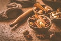 Assortment of different spices and nuts for Christmas baking Royalty Free Stock Photo