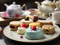 assortment of different types of cakes and tea