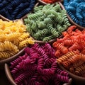 assortment of different types of pasta in different colors.